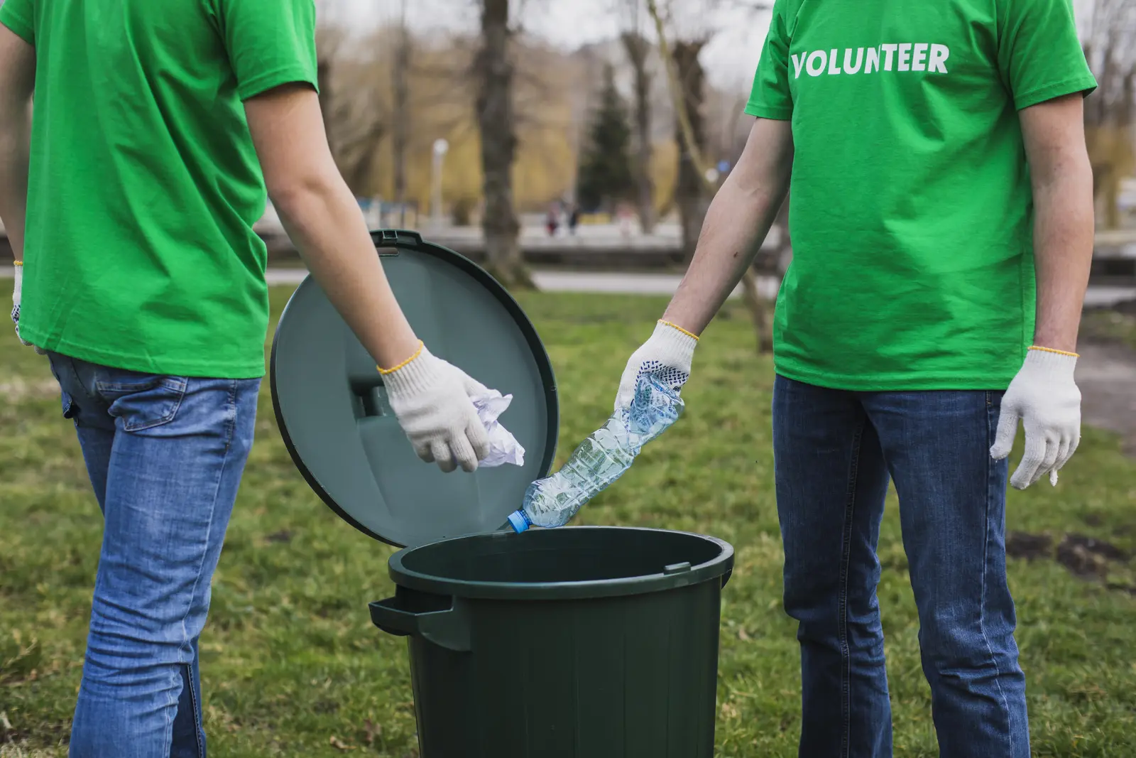 Volunteers collecting trash